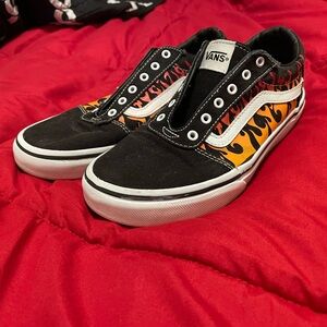 Vans Kids Black and Orange Flame Sneakers